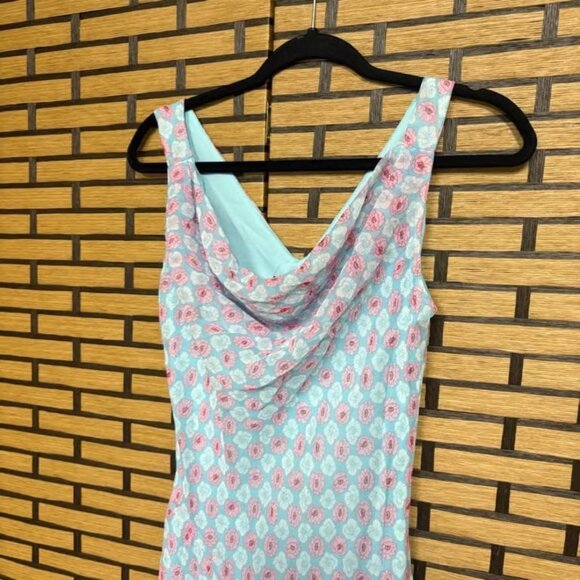 Bisou Bisou Blue Floral Cowl Neck Dress Size 8 - Picture 3 of 3